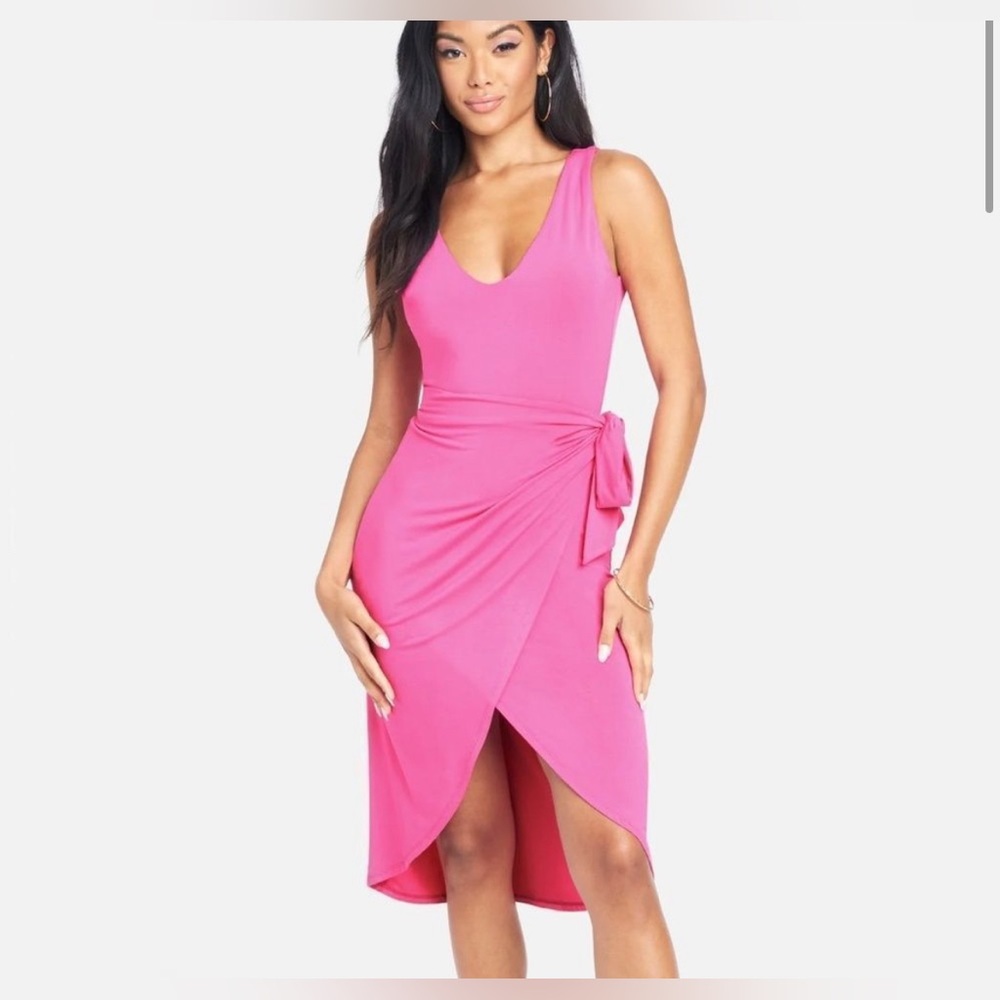 Bebe dress- Bright pink, sleeveless waste wrap Tie midi dress - size small
